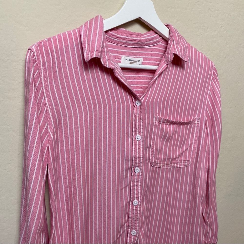 🌟BeachLunchLounge Pink Stripe Button Down Shirt XS - Picture 5 of 6